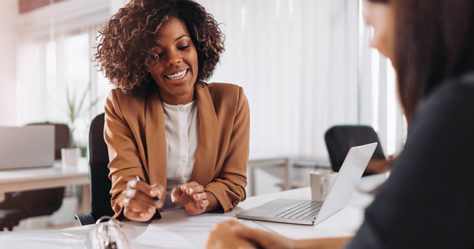 insurance customer service agent speaking with client